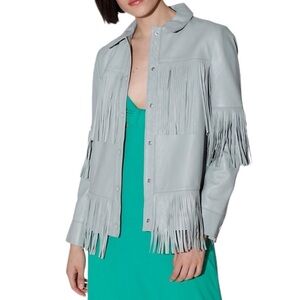 Walter Baker Nash‎ Fringe Leather Jacket XS Blue